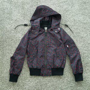 $450 RARE Coach Floral Bomber Jacket Zip Hooded Water Resistant XS